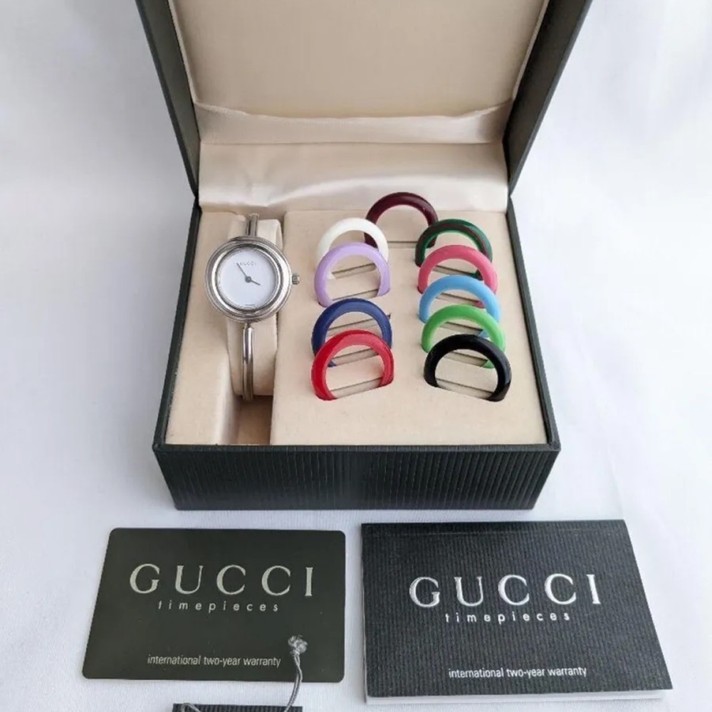 GUCCI Silver Italian Luxury Bracelet Watch with Bezels for changing - Picture 2 of 11